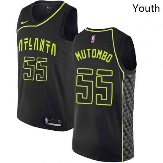 Youth Nike Atlanta Hawks 55 Dikembe Mutombo Swingman Black NBA Jersey City Edition